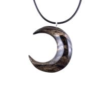 Hand Carved Moon Necklace, Wooden Crescent Moon Pendant, Wood Celestial Necklace, Pagan Lunar Jewelry for Men or Women