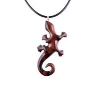 Wooden Lizard Pendant, Hand Carved Gecko Necklace, Salamander Necklace, Reptile Wood Jewelry for Men or Women
