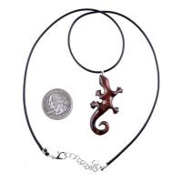 Wooden Lizard Pendant, Hand Carved Gecko Necklace, Salamander Necklace, Reptile Wood Jewelry for Men or Women