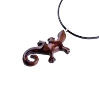 Wooden Lizard Pendant, Hand Carved Gecko Necklace, Salamander Necklace, Reptile Wood Jewelry for Men or Women