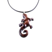Wooden Lizard Pendant, Hand Carved Gecko Necklace, Salamander Necklace, Reptile Wood Jewelry for Men or Women
