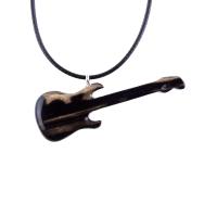 Bass Electric Guitar Pendant Necklace, Hand Carved Wooden Guitar Player Gift, Musical Instrument Wood Jewelry for Him or Her