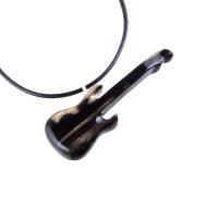 Bass Electric Guitar Pendant Necklace, Hand Carved Wooden Guitar Player Gift, Musical Instrument Wood Jewelry for Him or Her