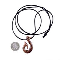 Hand Carved Fish Hook Pendant, Mens Wood Necklace, One of a Kind Wooden Fisherman Jewelry, Gift for Him