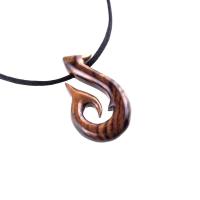 Hand Carved Fish Hook Pendant, Mens Wood Necklace, One of a Kind Wooden Fisherman Jewelry, Gift for Him