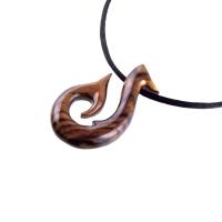 Hand Carved Fish Hook Pendant, Mens Wood Necklace, One of a Kind Wooden Fisherman Jewelry, Gift for Him
