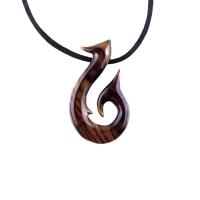 Hand Carved Fish Hook Pendant, Mens Wood Necklace, One of a Kind Wooden Fisherman Jewelry, Gift for Him