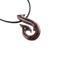Hand Carved Fish Hook Pendant Necklace, Mens Wood Necklace, Handmade Fisherman Jewelry, One of a Kind Gift for Him