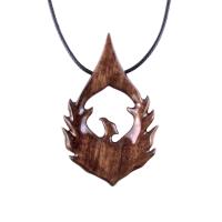 Wooden Phoenix Necklace, Hand Carved Firebird Pendant, Handmade Inspirational Wood Jewelry Gift for Her Him