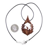 Wooden Phoenix Necklace, Hand Carved Firebird Pendant, Handmade Inspirational Wood Jewelry Gift for Her Him