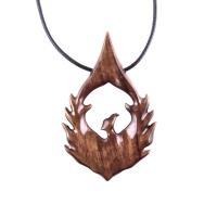 Wooden Phoenix Necklace, Hand Carved Firebird Pendant, Handmade Inspirational Wood Jewelry Gift for Her Him