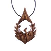 Phoenix Necklace, Hand Carved Wooden Firebird Pendant for Men or Women, Fantasy Bird Wood Jewelry, Inspirational Gift