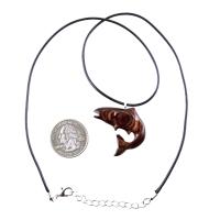 Salmon Necklace, Hand Carved Wooden Trout Pendant, Fish Jewelry, Mens Wood Necklace, Fisherman Gift for Him