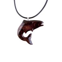 Salmon Necklace, Hand Carved Wooden Trout Pendant, Fish Jewelry, Mens Wood Necklace, Fisherman Gift for Him
