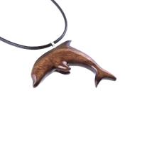 Dolphin Necklace, Hand Carved Wooden Dolphin Pendant, Sea Animal Nautical Wood Jewelry, One of a Kind Gift for Him Her