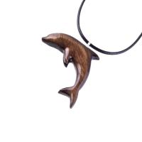 Dolphin Necklace, Hand Carved Wooden Dolphin Pendant, Sea Animal Nautical Wood Jewelry, One of a Kind Gift for Him Her