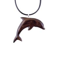 Dolphin Necklace, Hand Carved Wooden Dolphin Pendant, Sea Animal Nautical Wood Jewelry, One of a Kind Gift for Him Her