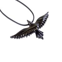 Flying Raven Necklace, Hand Carved Wooden Raven Pendant, Crow Necklace for Men or Women, Wood Bird Pendant, Totem Jewelry