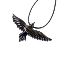 Flying Raven Necklace, Hand Carved Wooden Raven Pendant, Crow Necklace for Men or Women, Wood Bird Pendant, Totem Jewelry