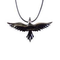 Flying Raven Necklace, Hand Carved Wooden Raven Pendant, Crow Necklace for Men or Women, Wood Bird Pendant, Totem Jewelry