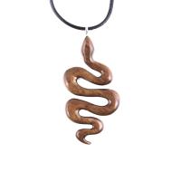 Hand Carved Wooden Snake Pendant, Snake Necklace, Wood Reptile Pendant, Totem Spirit Animal Serpent Jewelry Gift for Him Her