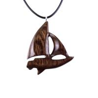 Sailboat Necklace, Hand Carved Wooden Sailboat Pendant, Wood Boat Necklace, Nautical Jewelry for Men or Women, One of a Kind Gift