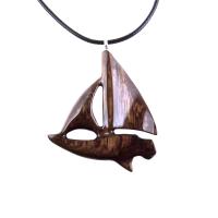 Sailboat Necklace, Hand Carved Wooden Sailboat Pendant, Wood Boat Necklace, Nautical Jewelry for Men or Women, One of a Kind Gift