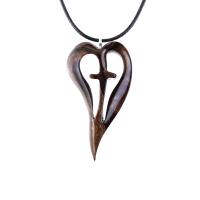 Women Cross Necklace, Wooden Heart Pendant, Hand Carved Wood Cross Necklace, 5th Anniversary Gift for Her, Christian Jewelry
