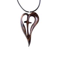 Women Cross Necklace, Wooden Heart Pendant, Hand Carved Wood Cross Necklace, 5th Anniversary Gift for Her, Christian Jewelry