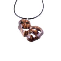 Hand Carved Comedy Tragedy Mask Necklace, Wooden Mask Pendant, Drama Necklace for Men or Women, Theatre Wood Jewelry