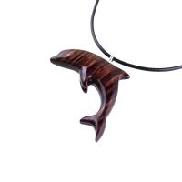 Wooden Dolphin Pendant, Hand Carved Dolphin Necklace, Sea Animal Necklace, Nautical Wood Jewelry for Men or Women