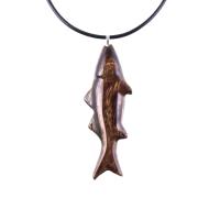 Hand Carved Fish Necklace, Wooden Striped Bass Pendant, Fishermen Jewelry, Mens Wood Necklace, One of a Kind Gift for Him