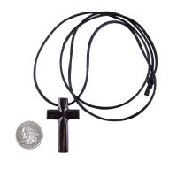 Hand Carved Wood Cross Necklace, Wooden Cross Pendant, Christian Jewelry for Men in Black with Brown Streaks