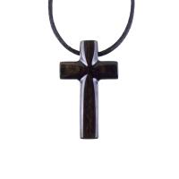 Hand Carved Wood Cross Necklace, Wooden Cross Pendant, Christian Jewelry for Men in Black with Brown Streaks