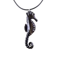 Hand Carved Wooden Seahorse Pendant Necklace for Men and Women, Sea Animal Wood Jewelry, One of a Kind Gift for Him Her