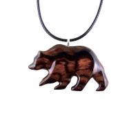 Wood Bear Necklace, Hand Carved Wooden Grizzly Bear Pendant for Men or Women, Spirit Animal Totem Jewelry Gift for Him Her