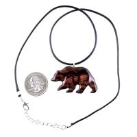 Wood Bear Necklace, Hand Carved Wooden Grizzly Bear Pendant for Men or Women, Spirit Animal Totem Jewelry Gift for Him Her