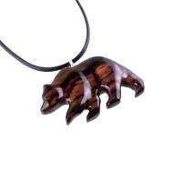 Wood Bear Necklace, Hand Carved Wooden Grizzly Bear Pendant for Men or Women, Spirit Animal Totem Jewelry Gift for Him Her