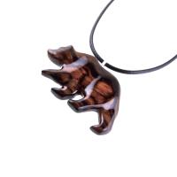 Wood Bear Necklace, Hand Carved Wooden Grizzly Bear Pendant for Men or Women, Spirit Animal Totem Jewelry Gift for Him Her
