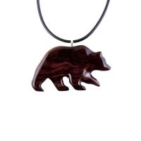 Wood Bear Necklace, Hand Carved Wooden Grizzly Bear Pendant for Men or Women, Spirit Animal Totem Jewelry Gift for Him Her