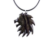 Hand Carved Wooden Lion Head Necklace Pendant, Handmade Leo Spirit Animal Jewelry Gift for Him
