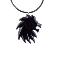 Hand Carved Wooden Lion Head Necklace Pendant, Handmade Leo Spirit Animal Jewelry Gift for Him