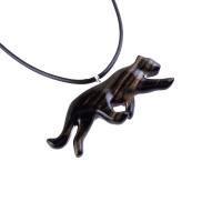Panther Necklace, Hand Carved Wooden Panther Pendant, Jaguar Necklace, Totem Spirit Animal Wood Jewelry