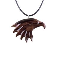 Wooden Eagle Head Pendant, Hand Carved Mens Wood Necklace, Spirit Animal Totem Bird Jewelry, One of a Kind Handmade Gift for Him