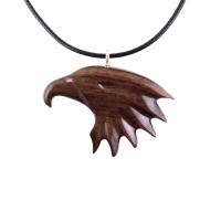 Wooden Eagle Head Pendant, Hand Carved Mens Wood Necklace, Spirit Animal Totem Bird Jewelry, One of a Kind Handmade Gift for Him