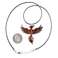 Hand Carved Phoenix Necklace, Wooden Rising Phoenix Pendant for Men or Women, Wood Firebird Necklace, Fantasy Inspirational Jewelry