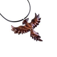 Hand Carved Phoenix Necklace, Wooden Rising Phoenix Pendant for Men or Women, Wood Firebird Necklace, Fantasy Inspirational Jewelry