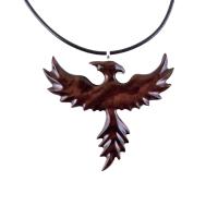 Hand Carved Phoenix Necklace, Wooden Rising Phoenix Pendant for Men or Women, Wood Firebird Necklace, Fantasy Inspirational Jewelry