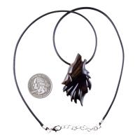 Wolf Wooden Necklace, Hand Carved Wood Wolf Head Pendant, Spirit Animal Totem, Woodland Jewelry in Black with Brown Streaks