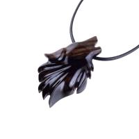 Wolf Wooden Necklace, Hand Carved Wood Wolf Head Pendant, Spirit Animal Totem, Woodland Jewelry in Black with Brown Streaks
